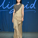 One-Shoulder Drape Pants (BEIGE)