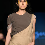 One-Shoulder Drape Pants (BEIGE)