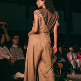 One-Shoulder Drape Pants (BEIGE)