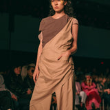 One-Shoulder Drape Pants (BEIGE)