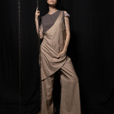 One-Shoulder Drape Pants (BEIGE)