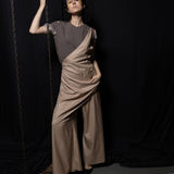 One-Shoulder Drape Pants (BEIGE)