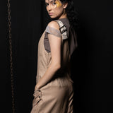 One-Shoulder Drape Pants (BEIGE)