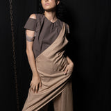 One-Shoulder Drape Pants (BEIGE)