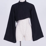 Asymmetric Jacquard Short Blouse