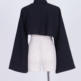 Asymmetric Jacquard Short Blouse