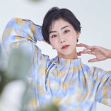 Neck Tuck Print Blouse