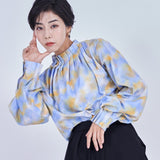 Neck Tuck Print Blouse