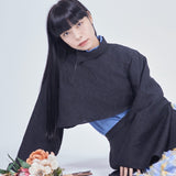Asymmetric Jacquard Short Blouse