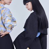 Asymmetric Jacquard Short Blouse