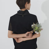 Double Sheer Neck Top (BLACK)