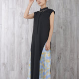 Asymmetric Printed Hem Dress (BLACK)