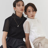 Double Sheer Neck Top (BLACK)