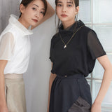 Double Sheer Neck Top (BLACK)