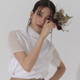 Double Sheer Neck Top (WHITE)