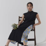 Asymmetric Printed Hem Dress (BLACK)