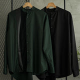 [Unisex] Synthetic Leather & Mesh Accented Shirt (BLACK)