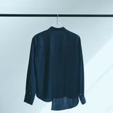[Unisex] Mesh&amp;Shiny Design Band Collar Shirt (NAVY)