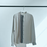 [Unisex] Mesh&amp;Shiny Design Band Collar Shirt (BEIGE)