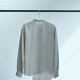 [Unisex] Mesh&amp;Shiny Design Band Collar Shirt (BEIGE)