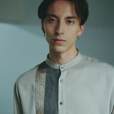 [Unisex] Mesh&amp;Shiny Design Band Collar Shirt (BEIGE)