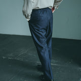 [Unisex] Denim-like Side Stripe Tapered Slacks (INDIGO)