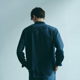 [Unisex] Mesh&amp;Shiny Design Band Collar Shirt (NAVY)