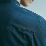 [Unisex] Mesh&amp;Shiny Design Band Collar Shirt (NAVY)