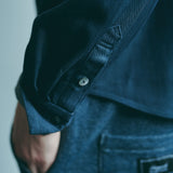 [Unisex] Mesh&amp;Shiny Design Band Collar Shirt (NAVY)