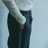 [Unisex] Denim-like Side Stripe Tapered Slacks (BLACK)