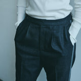[Unisex] Denim-like Side Stripe Tapered Slacks (BLACK)