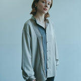 [Unisex] Mesh&amp;Shiny Design Band Collar Shirt (BEIGE)