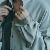 [Unisex] Mesh&amp;Shiny Design Band Collar Shirt (BEIGE)
