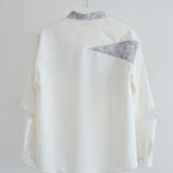 [Unisex] Print Accent Asymmetric Shirt (WHITE)