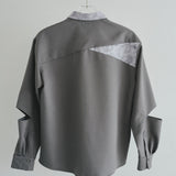 [Unisex] Print Accent Asymmetric Shirt (GRAY)
