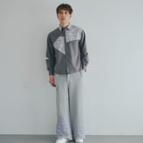[Unisex] Print Accent Asymmetric Shirt (GRAY)