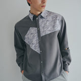 [Unisex] Print Accent Asymmetric Shirt (GRAY)