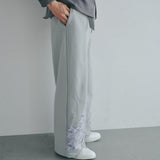 [Unisex] Print Accent Stretch Straight Pants (LIGHT GRAY)