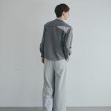 [Unisex] Print Accent Asymmetric Shirt (GRAY)