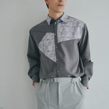 [Unisex] Print Accent Asymmetric Shirt (GRAY)