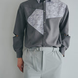 [Unisex] Print Accent Asymmetric Shirt (GRAY)