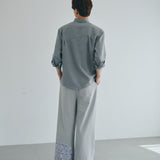 [Unisex] Linen-look Roll Up Skipper Shirt (LIGHT GRAY)
