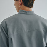 [Unisex] Linen-look Roll Up Skipper Shirt (LIGHT GRAY)
