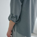 [Unisex] Linen-look Roll Up Skipper Shirt (LIGHT GRAY)