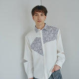 [Unisex] Print Accent Asymmetric Shirt (WHITE)
