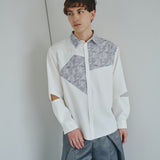 [Unisex] Print Accent Asymmetric Shirt (WHITE)
