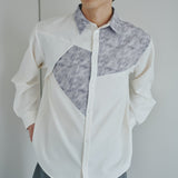 [Unisex] Print Accent Asymmetric Shirt (WHITE)