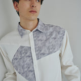 [Unisex] Print Accent Asymmetric Shirt (WHITE)