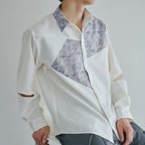 [Unisex] Print Accent Asymmetric Shirt (WHITE)