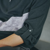 [Unisex] Linen-like Roll-up Skipper Shirt (DARK GRAY)